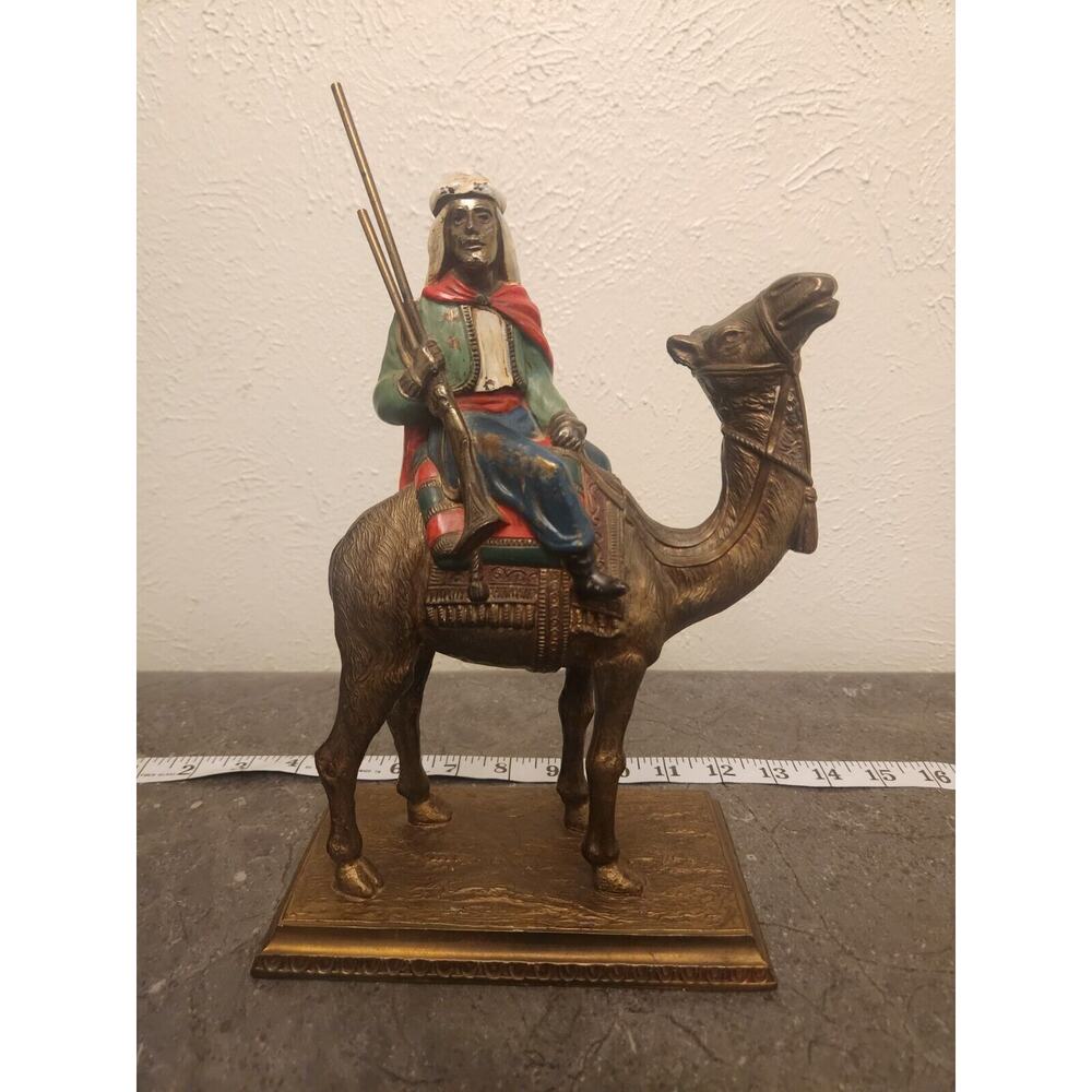 Large Austrian Cold Painted Gilt Spelter Warrior With Rifle On Camel Sculpture